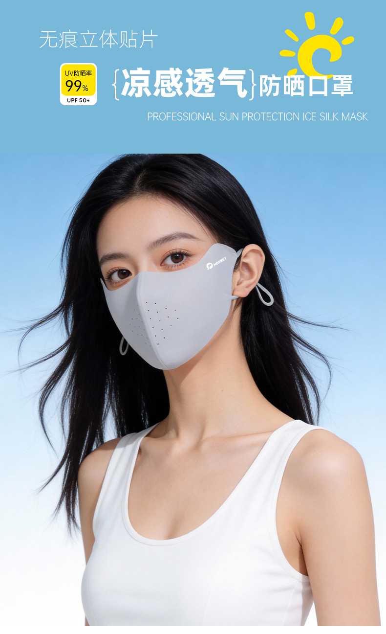恩爱德骑行防晒口罩防紫外线女高颜值立体冰丝面罩薄款透气易呼吸口罩详情1