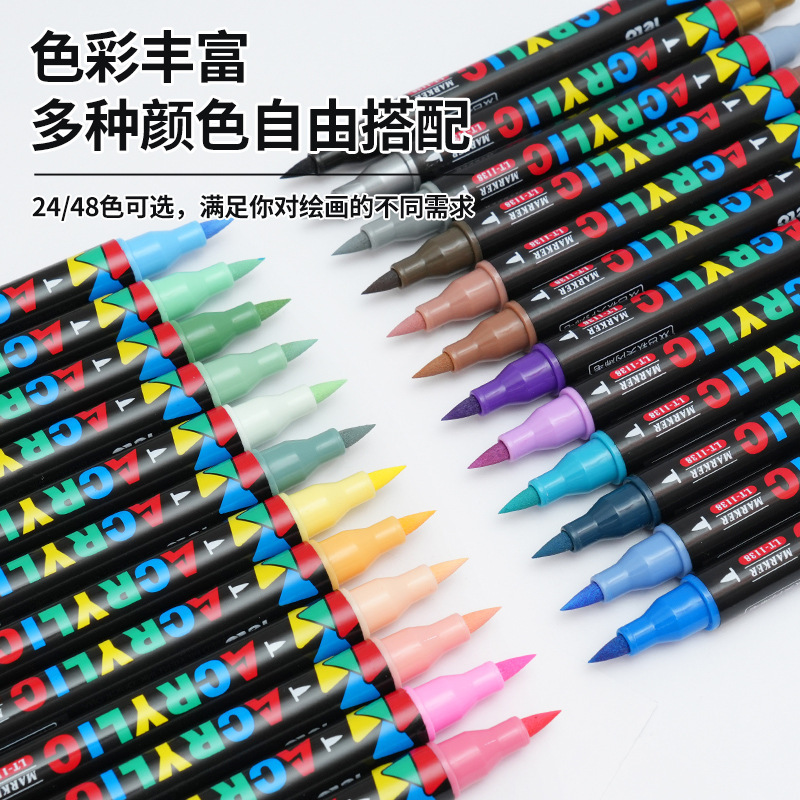 Direct-liquid large-capacity acrylic marker pen, soft-tipped, double-tipped, non-transparent, stackable color, art painting, graffiti marker pen details Picture