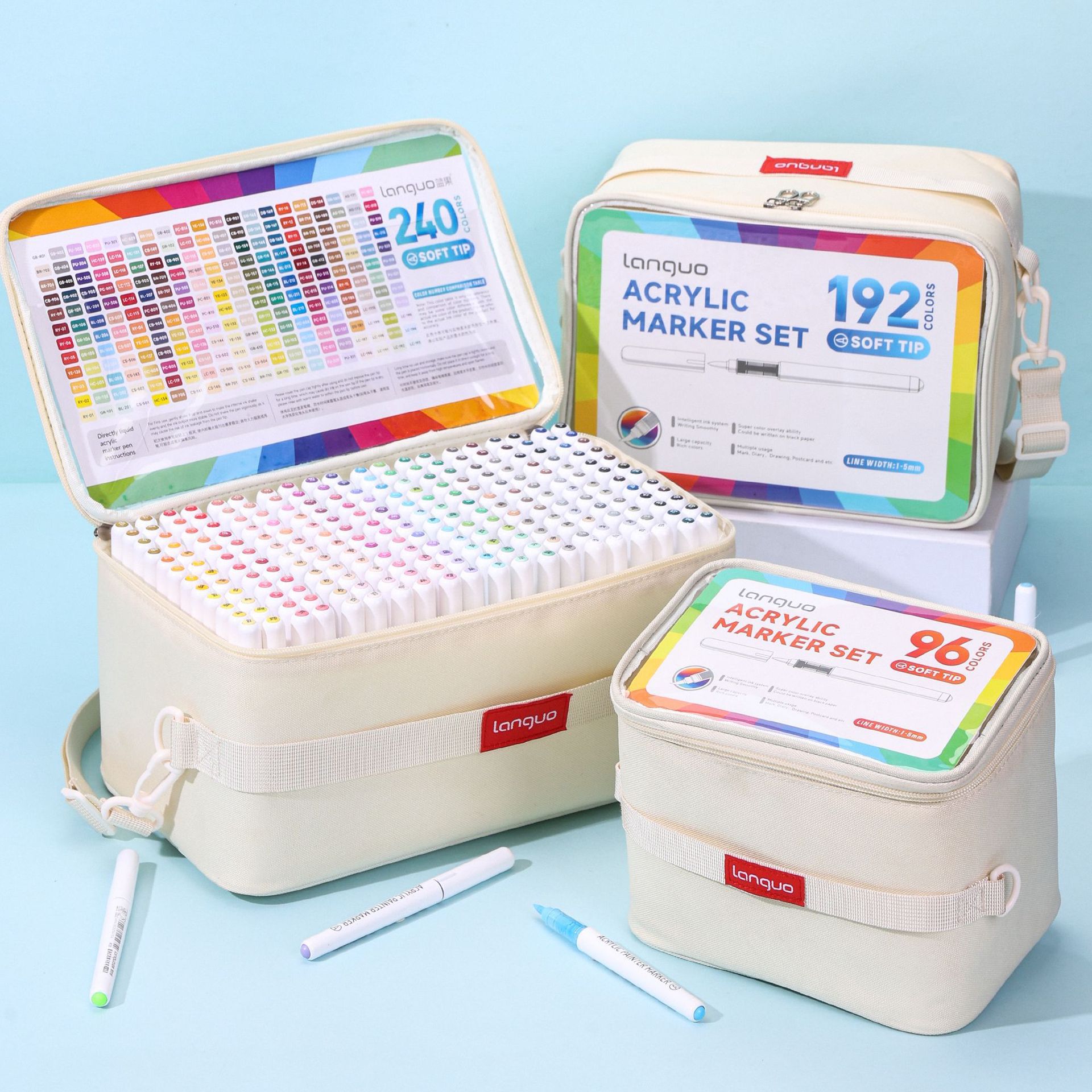 M720-29 acrílico marcador caja de regalo juego de cabeza suave no tóxico niños acuarela color no permeable color apilable pincel marcador pic 11