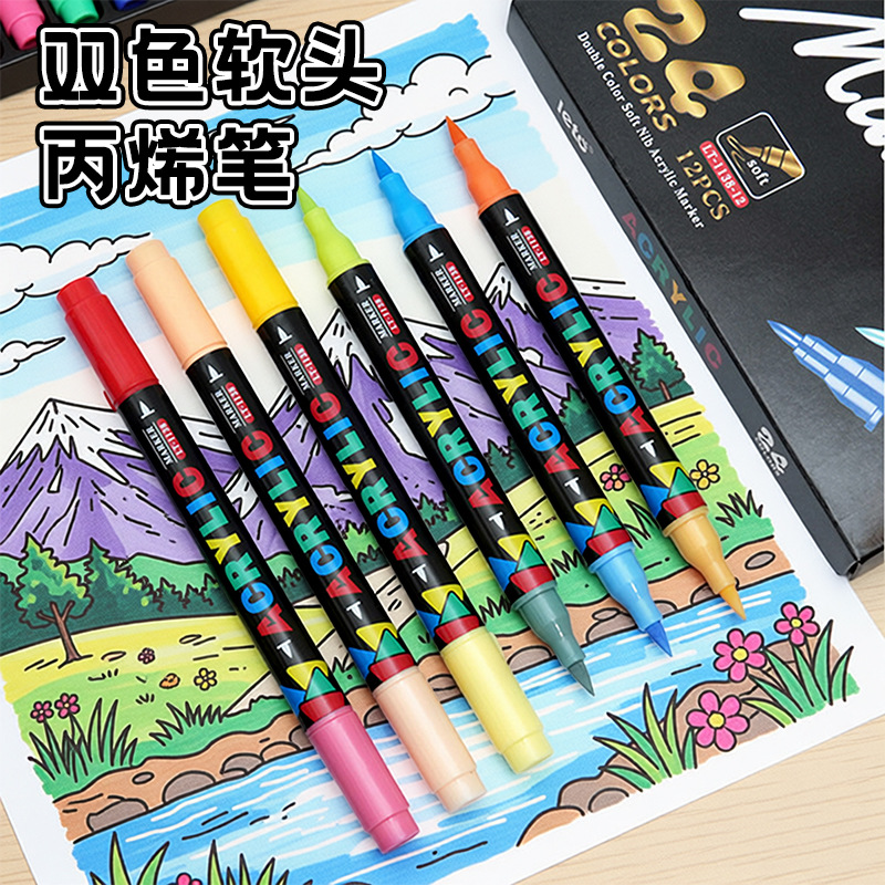 Direct-liquid large-capacity acrylic marker pen, soft-tipped, double-tipped, non-transparent, stackable color, art painting, graffiti marker pen