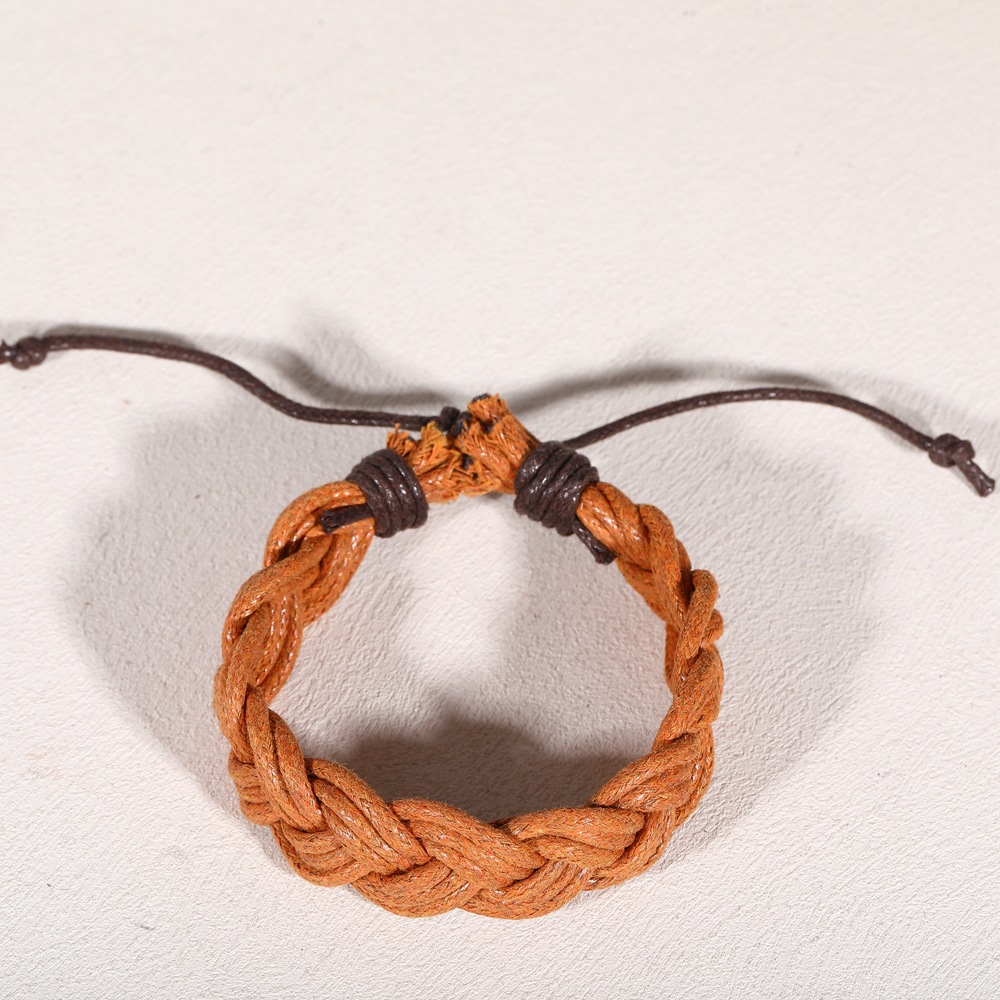 European and American popular fashion accessories, personalized hand-woven cowhide bracelet, simple pull-out adjustable retro leather bracelet detail image 9