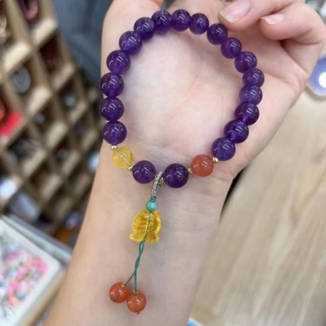 Amethyst + amber fish + South red single-loop bracelet jewelry 12 Specification image
