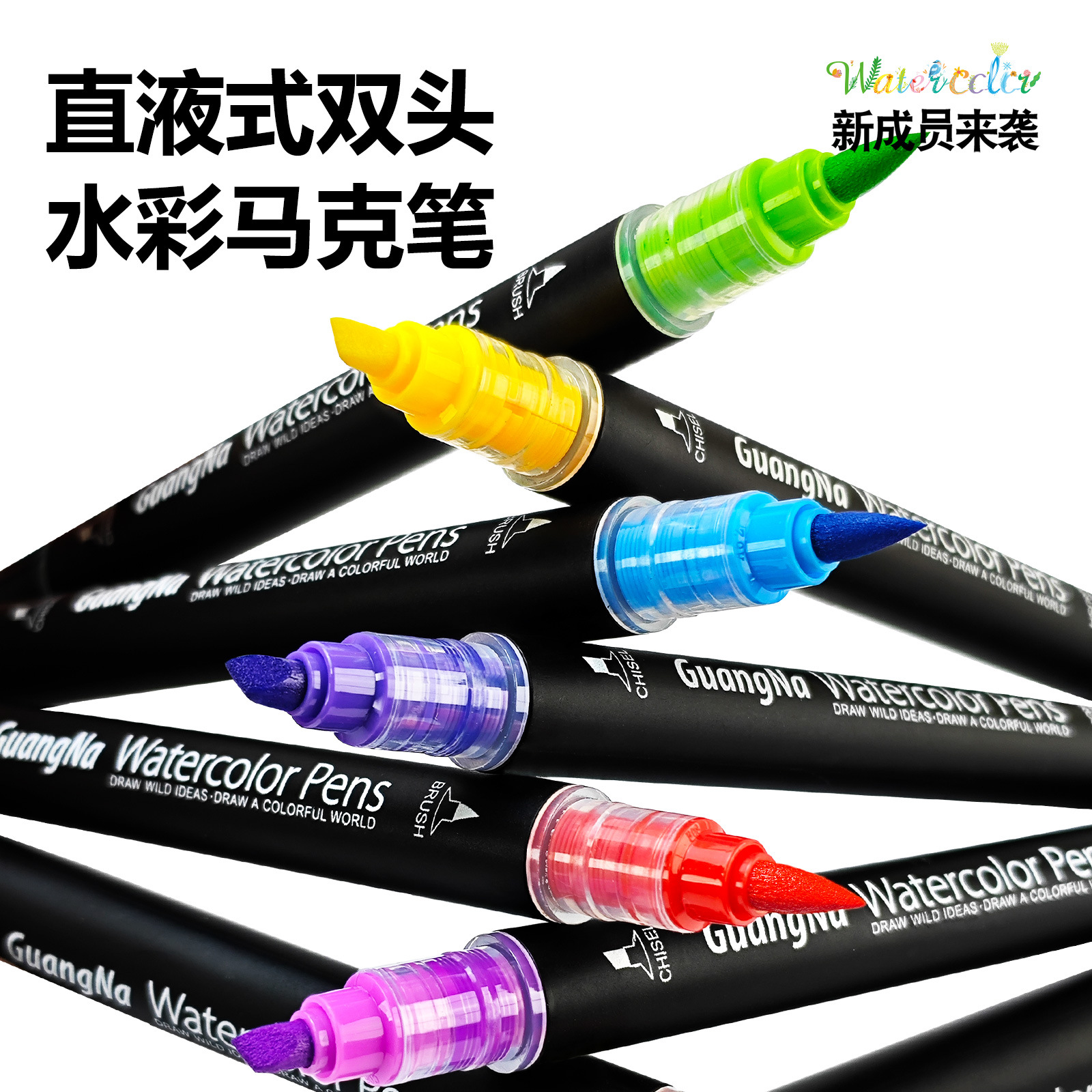 Guangna soft-tipped double-headed straight liquid acrylic marker pens, multi-color slanted head stackable color children's drawing and doodling markers Specification image