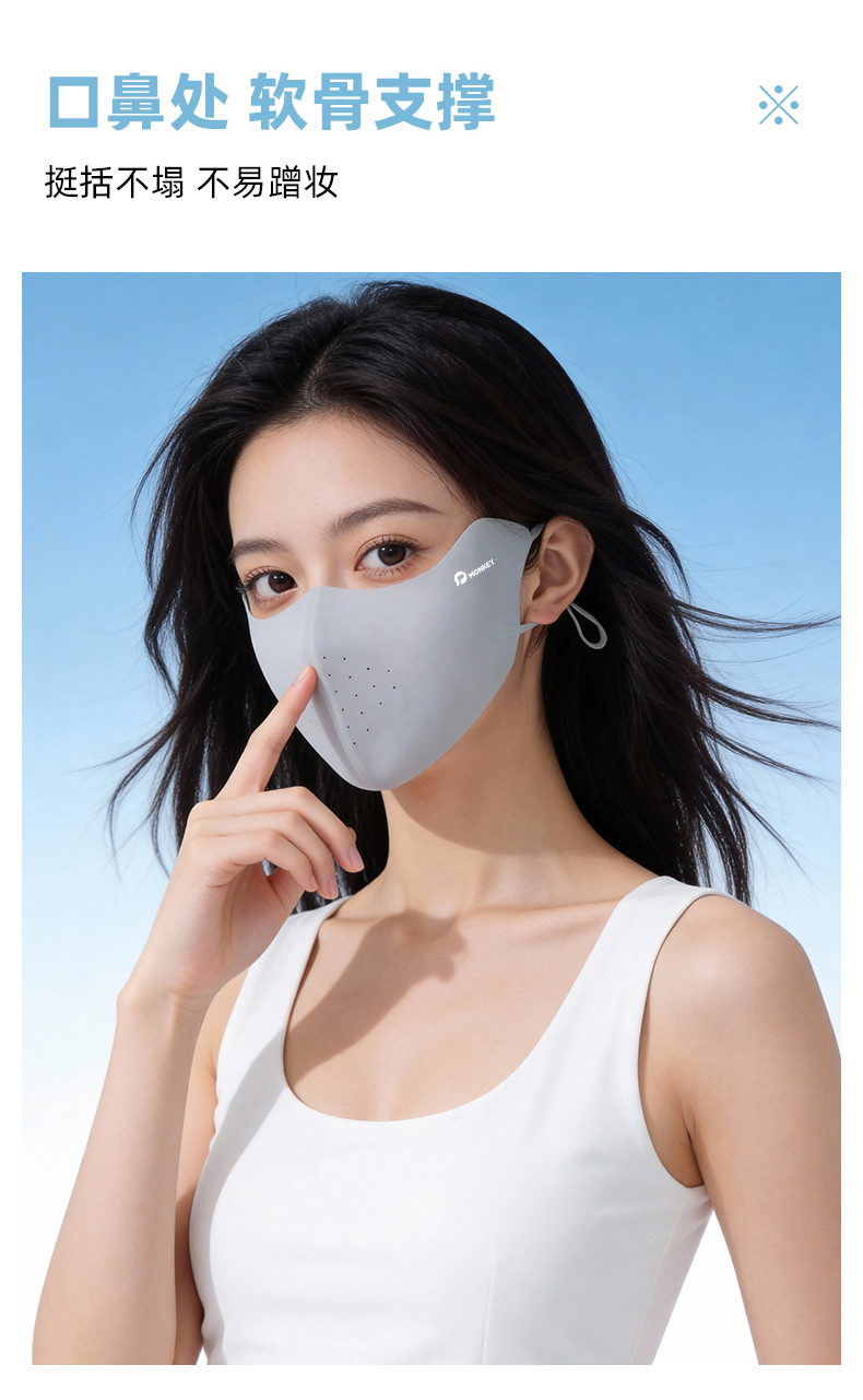 恩爱德骑行防晒口罩防紫外线女高颜值立体冰丝面罩薄款透气易呼吸口罩详情4