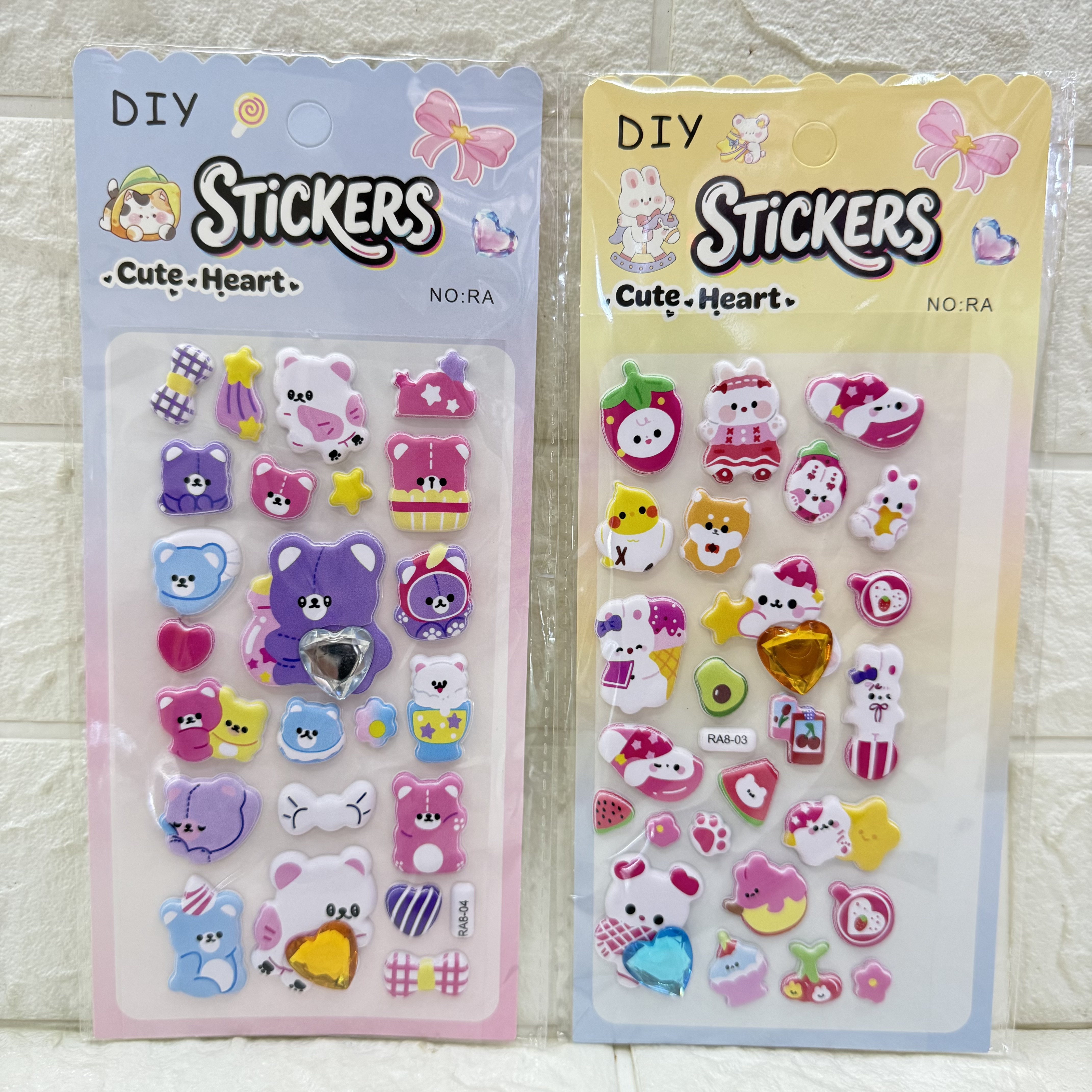 Cartoon bubble stickers, heart-shaped diamond 3D stickers, diy mobile phone decorative stickers, 3D foam decorative stickers details Picture