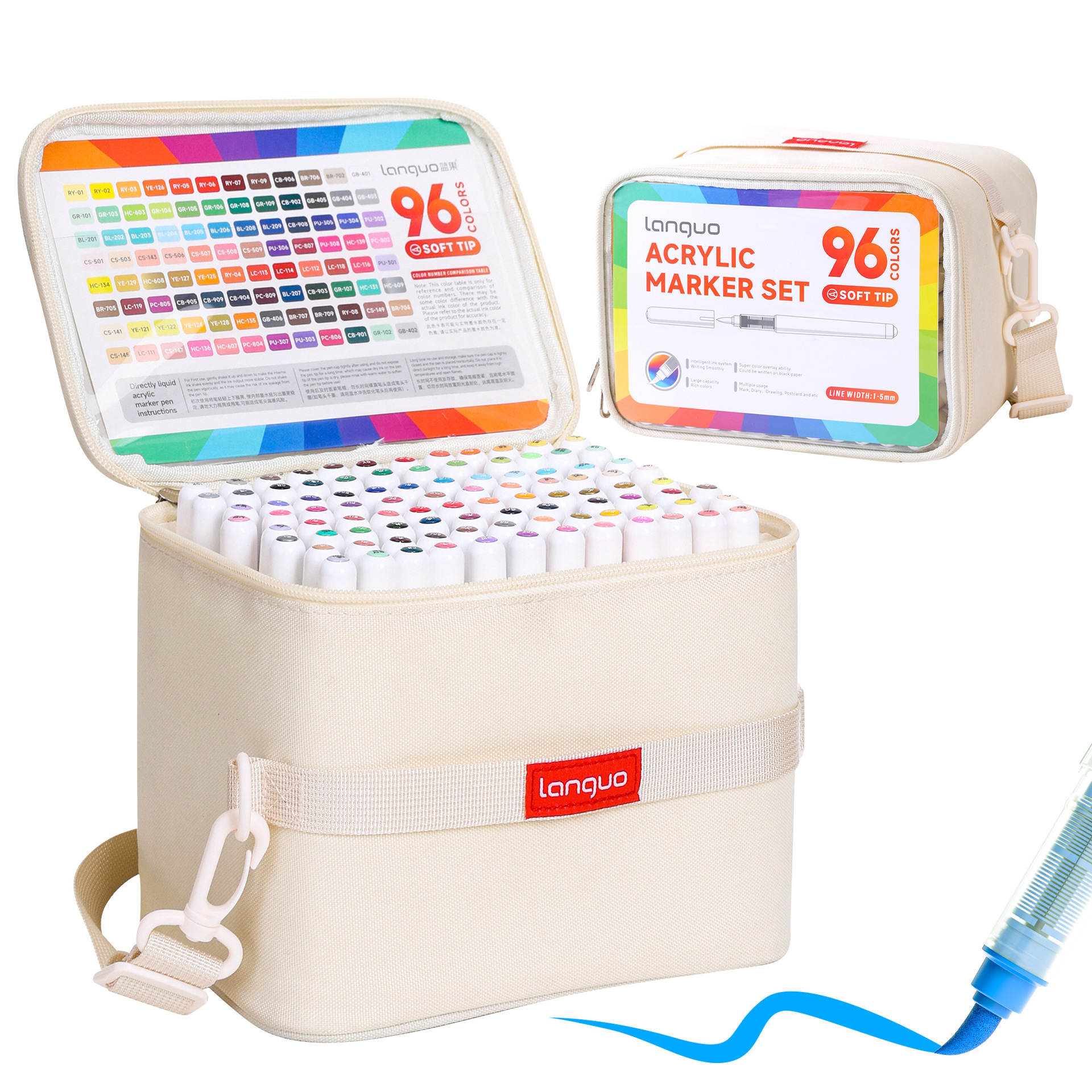 M720-29 acrílico marcador caja de regalo juego de cabeza suave no tóxico niños acuarela color no permeable color apilable pincel marcador pic 1