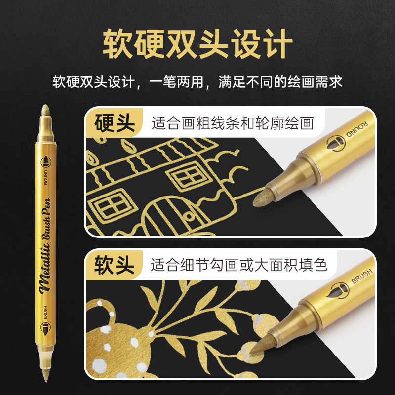 Burke MP2960 Double-headed metallic marker pen, soft-headed white high-gloss art DIY doodle Acrylic marker pen Specification image