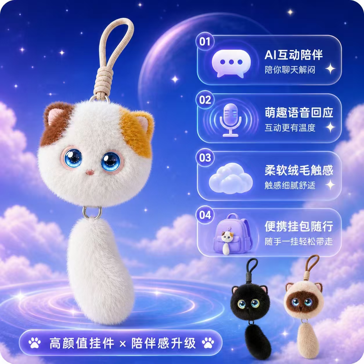 AI智能毛绒猫咪挂件 包挂钥匙挂桌面陪伴送礼推荐细节图
