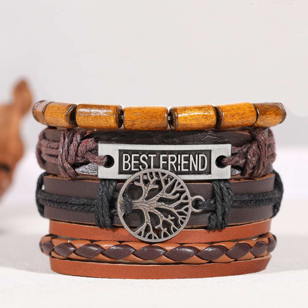 European and American popular fashion accessories, personalized hand-woven cowhide bracelet, simple pull-out adjustable retro leather bracelet details Picture