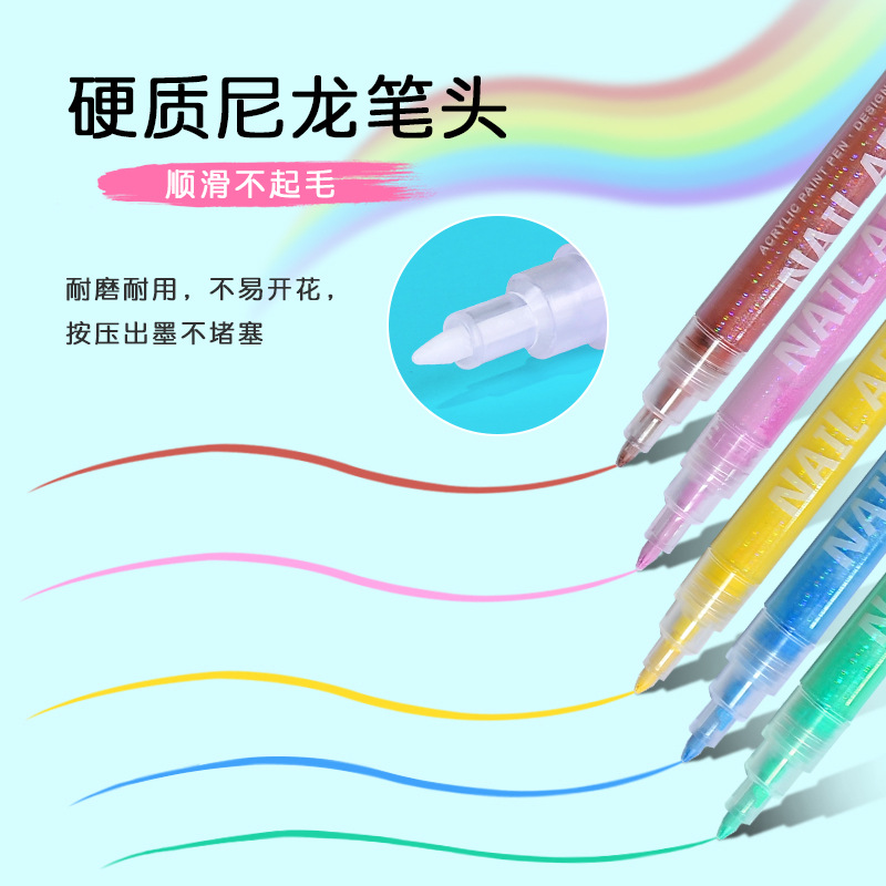 Wholesale of new quick-drying acrylic colored marker pens, graffiti metal texture nail pens, and multi-color bright nail pens Application Scenario