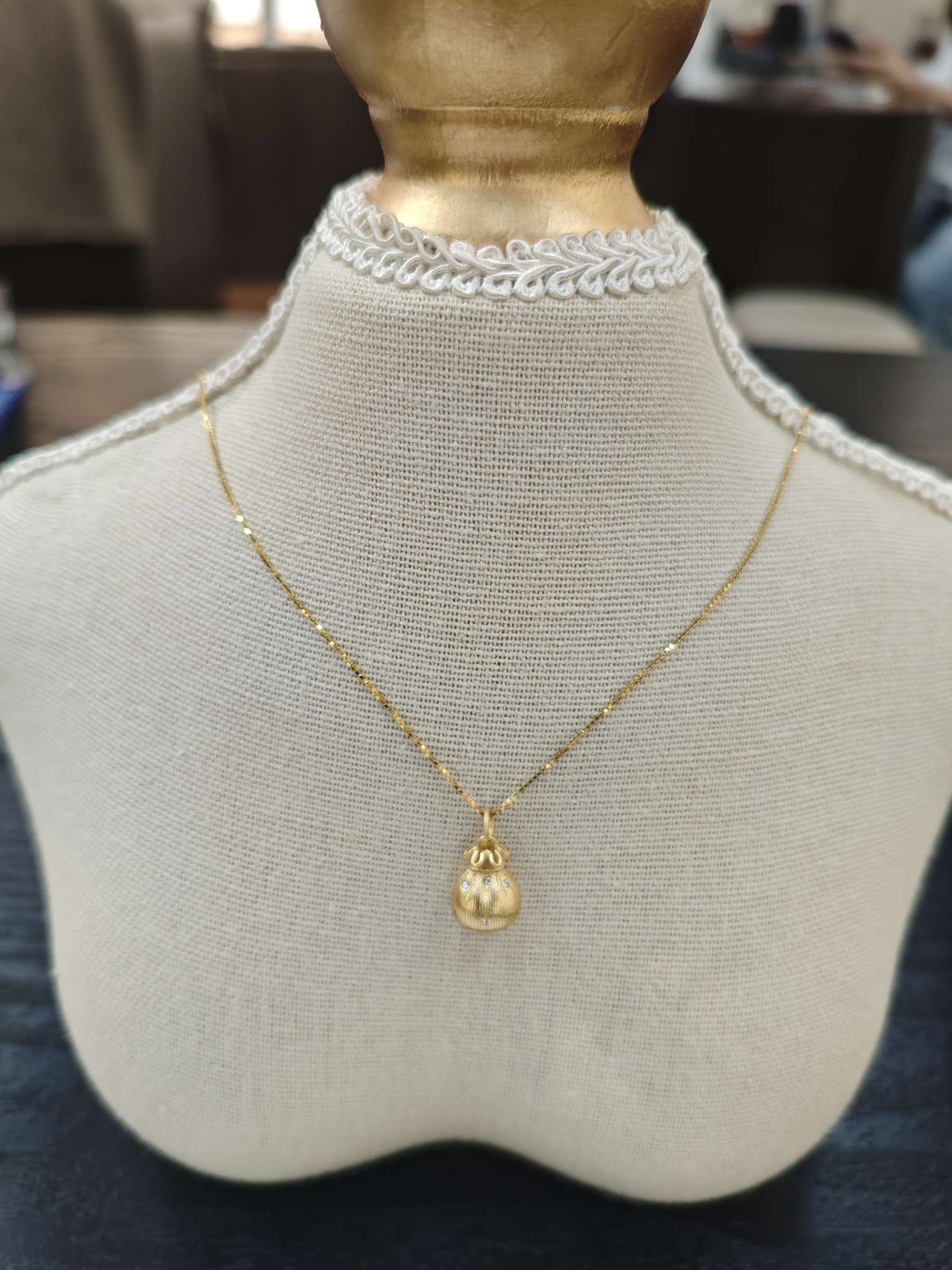 Influential jewelry S925 Silver Auspicious Lucky Bag Necklace, water ripple 3D hard silver money bag Pendant, Silver gold-plated national trend collarbone chain wholesale Specification image