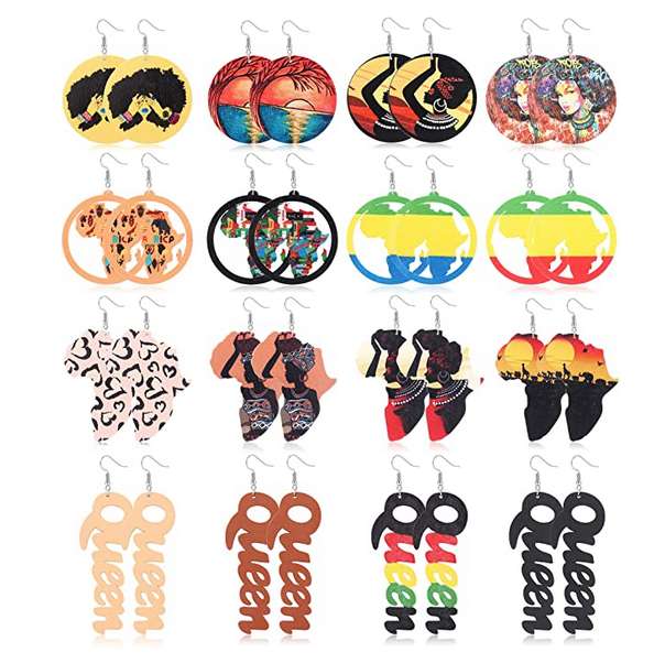 African wooden geometric earrings manufacturer wholesale Amazon hot sale, trendy, personalized, ethnic style, customizable detail image 3