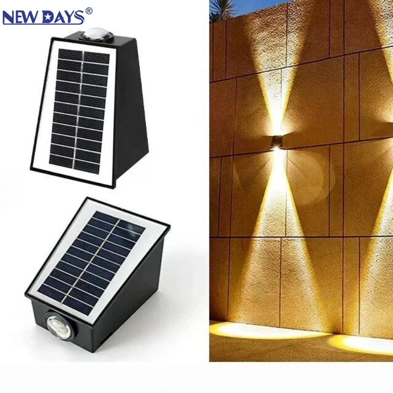 NEWDAYS brand cross-border new integrated led solar wall lamp RGB, outdoor waterproof energy-saving high-brightness lighting lamp, upper and lower 2-head atmosphere garden lamp solar panel solar lamp Specification image