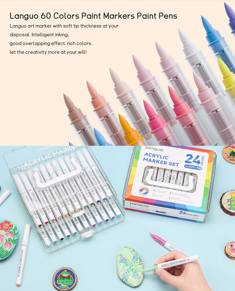 Blue Fruit Soft-tipped Acrylic marker pen set: 60 colors with increased volume, stackable color pens, non-permeable paper art acrylic pens pic 3