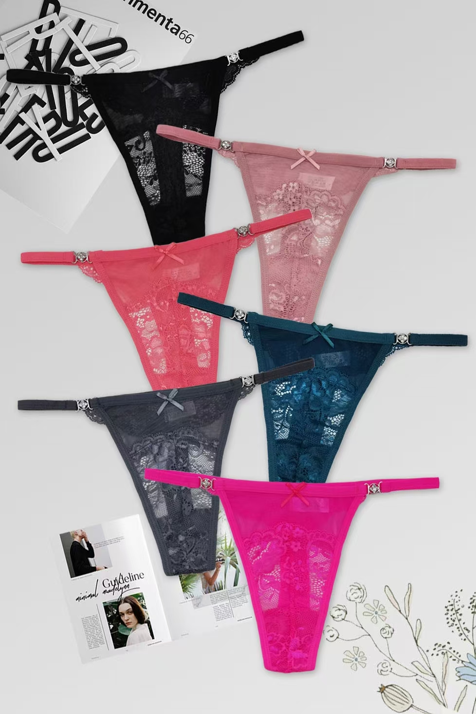 87506# Women's Underwear Solid Color Lace Underwear Teenage Sexy and Interesting T-Pants Embroidered Lace Transparent Cutout Women's thong QNI Item Picture