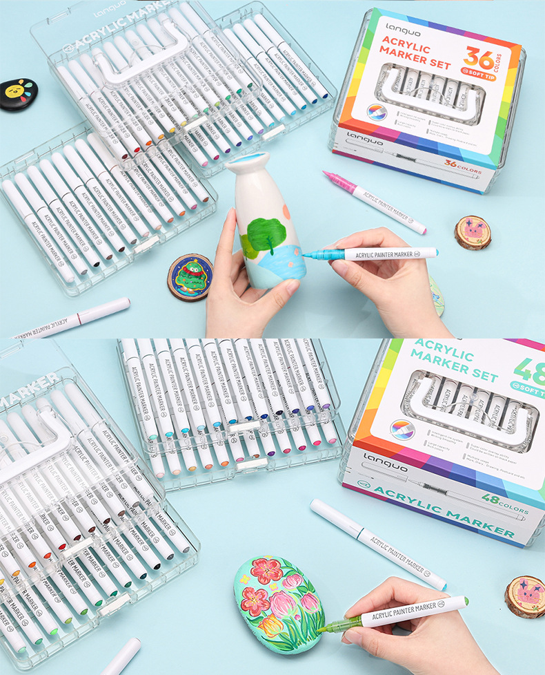 Blue Fruit Soft-tipped Acrylic marker pen set: 60 colors with increased volume, stackable color pens, non-permeable paper art acrylic pens pic 4