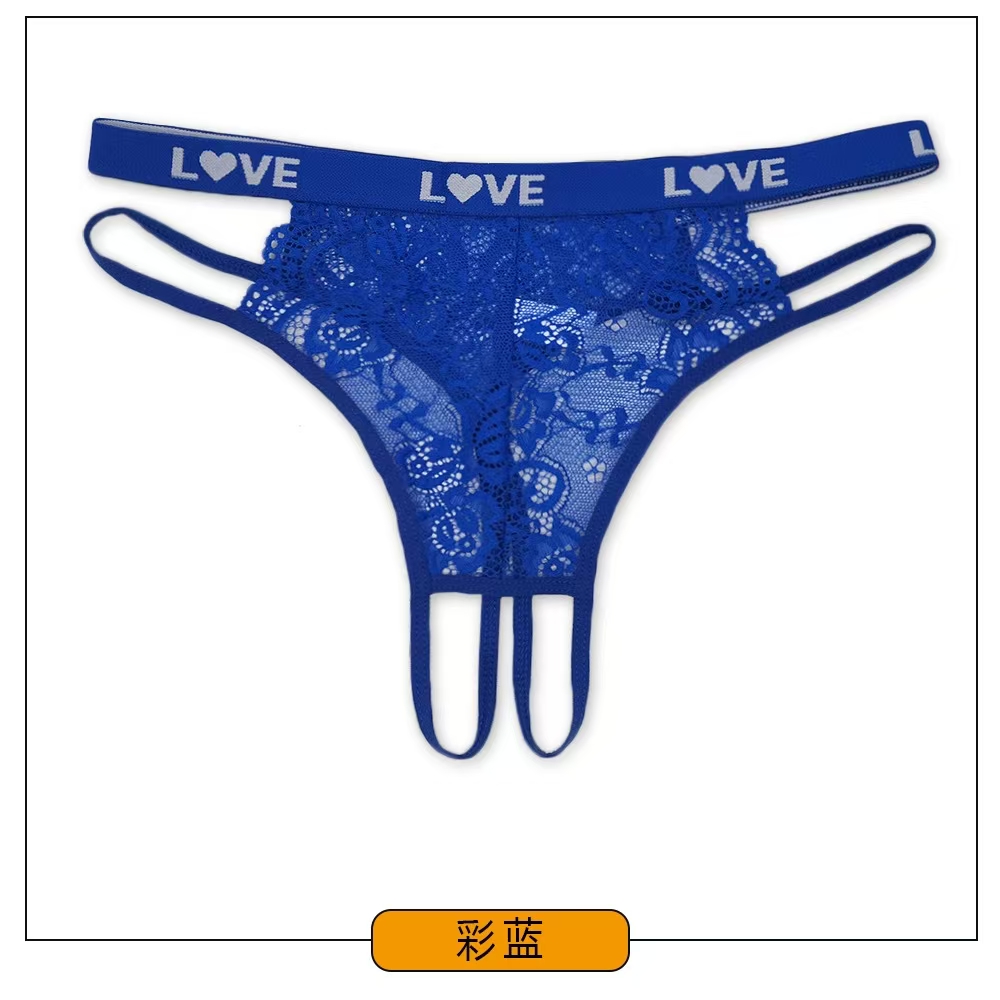 87509# Women's Underwear Solid Color Lace Underwear Jacquard letter waistband Girlish sexy and interesting T-shirt Pants Lace transparent cutout Women's Thong QNI details Picture