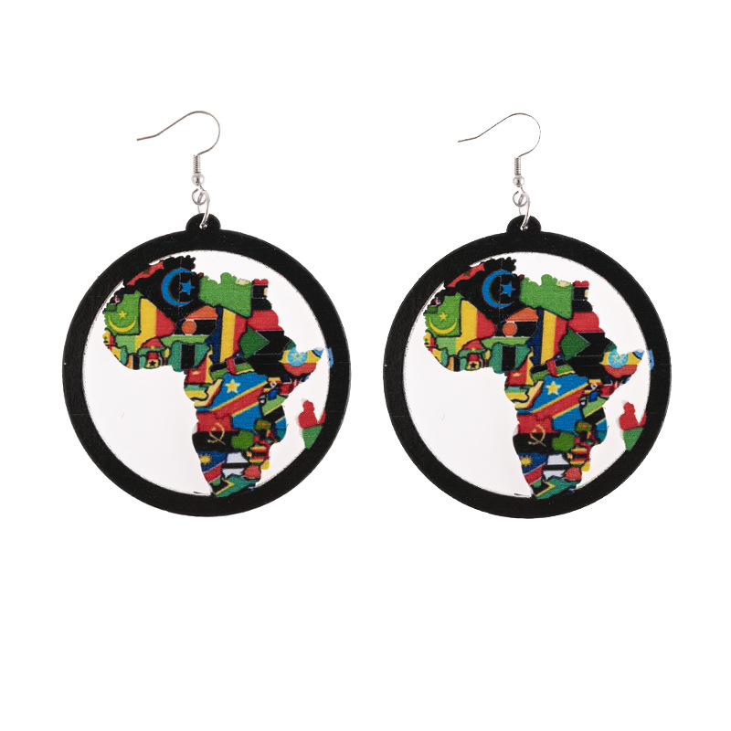 African wooden geometric earrings manufacturer wholesale Amazon hot sale, trendy, personalized, ethnic style, customizable detail image 6