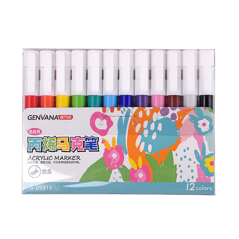 Jin Wannian Soft Head Acrylic Marker Pen Shoes Glass Stone Graffiti Student Art Drawing Pen 12-color set Item Picture