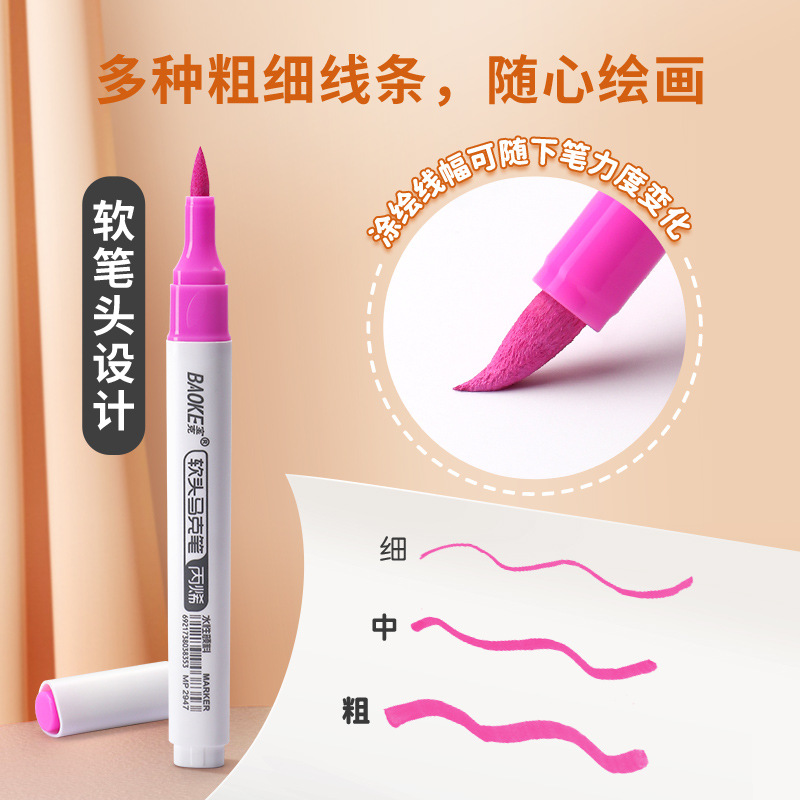 Bao Ke acrylic marker pens for student painting, doodling, DIY quick-drying hand pens, 36-color and 48-color waterproof brushes in stock details Picture