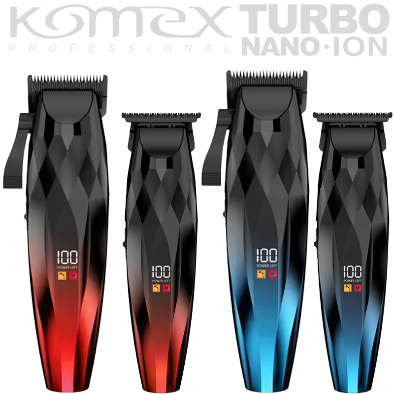 NOVA KOMEX TURBO NANO ION professional electric hair clipper available in four colors, red and blue gradient digital screen display electric clipper