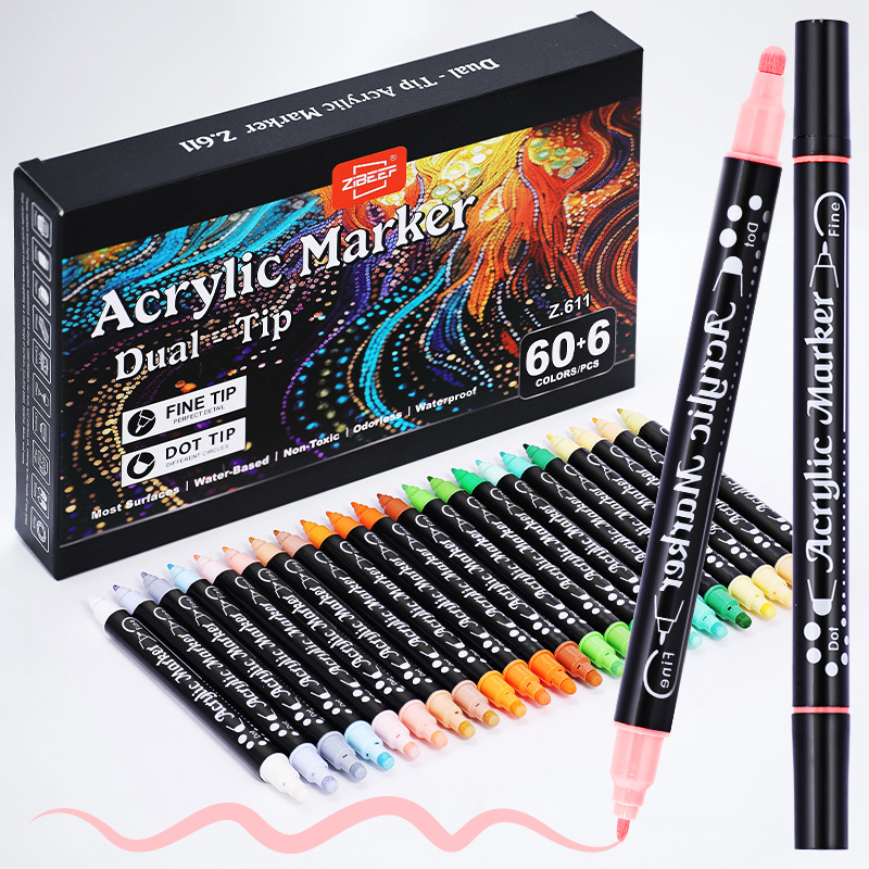 Guangna 611 double-headed Acrylic Marker Pen 60-color non-transparent and stackable diy graffiti art brush student set Specification image