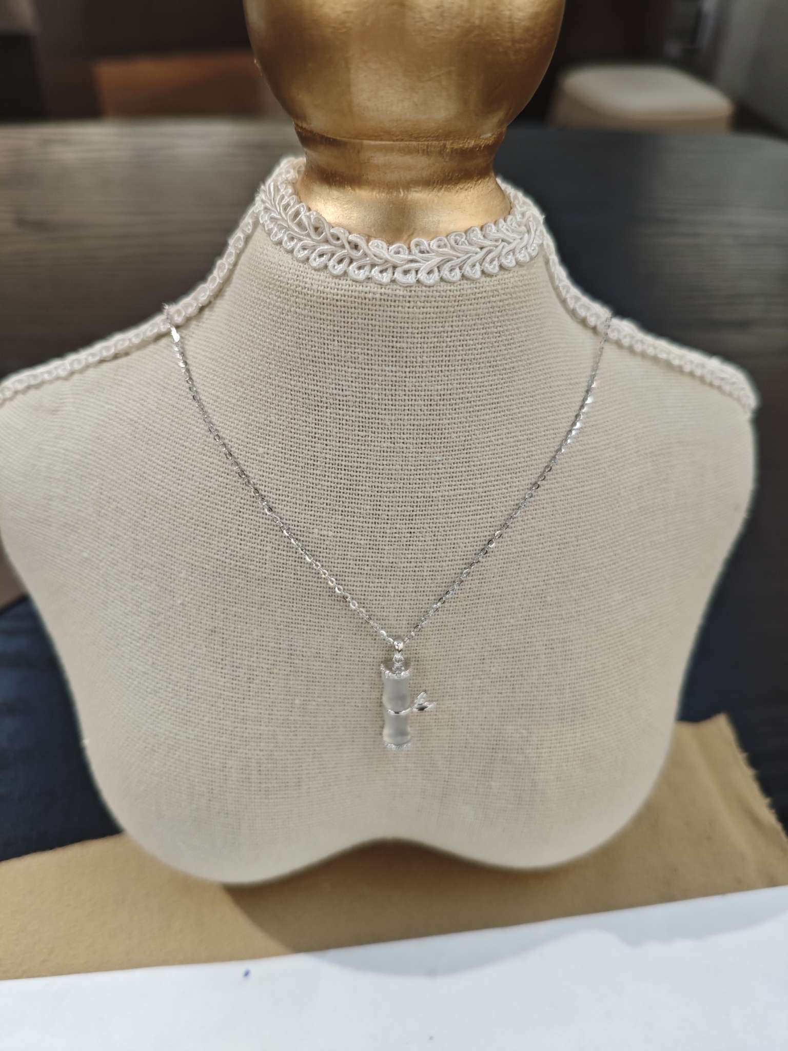 New silver jewelry, S925 silver necklace, white chalcedony section Rising Silver necklace detail image 2