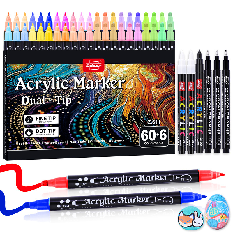 Guangna 611 double-headed Acrylic Marker Pen 60-color non-transparent and stackable diy graffiti art brush student set