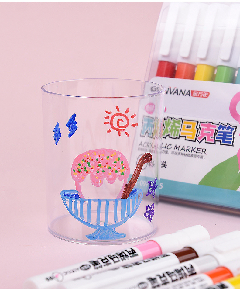 Jin Wannian G-09915 Soft-tipped Acrylic Marker Pen Shoes Glass Stone Graffiti Student Art Drawing Pen 12-color Set pic 8