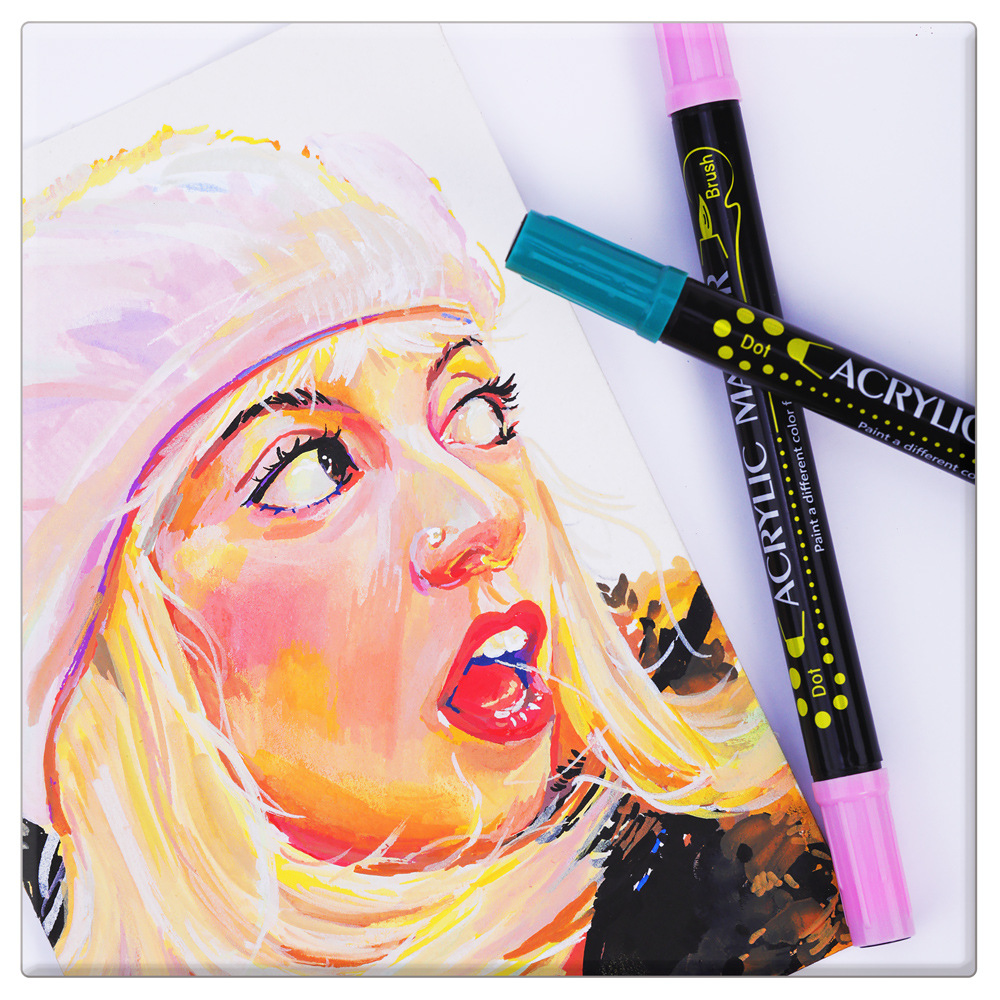 Guangna Water-based double-headed acrylic marker pens, waterproof and non-fading stone ceramic painting and doodling pens, 24-color set Application Scenario