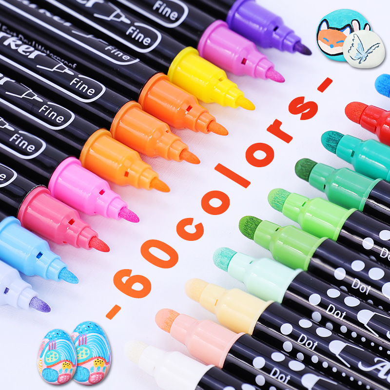 Guangna 611 double-headed Acrylic Marker Pen 60-color non-transparent and stackable diy graffiti art brush student set details Picture
