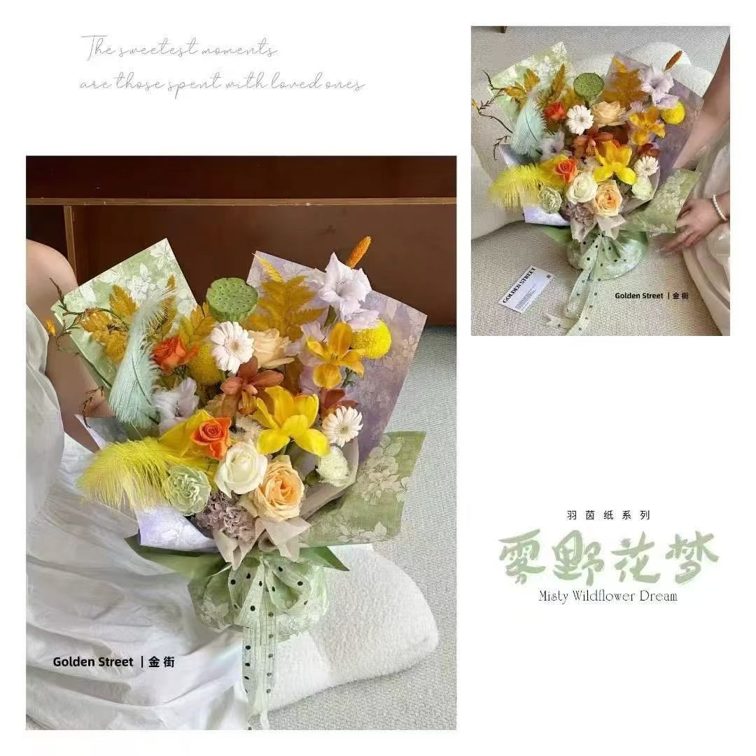 Fresh flower wrapping paper, artificial flowers, fake flowers, festival gifts. Packaging paper detail image 5