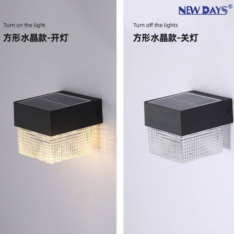 NEWDAYS brand cross-border new led solar wall lamps, outdoor waterproof energy-saving high-brightness lighting lamps, balcony lamps, crystal atmosphere garden lamps and wall lamps Item Picture