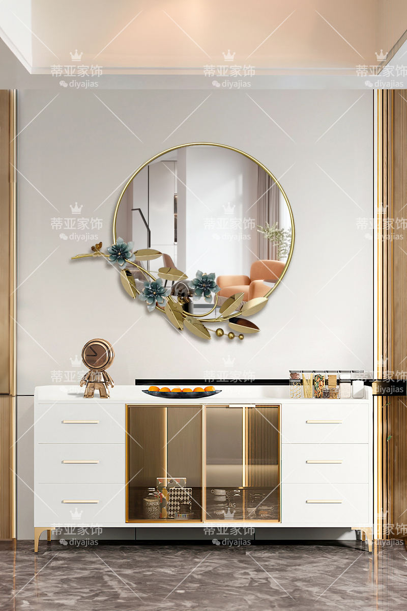 Round gold-framed aluminum alloy photo frame mirror Specification image