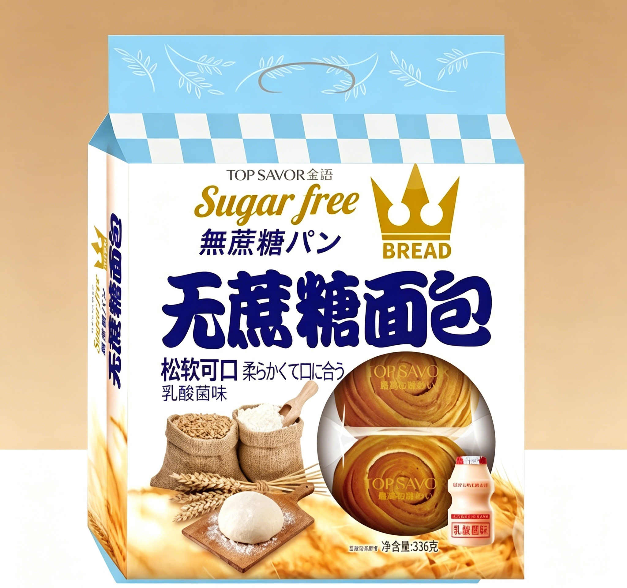 Free shipping! Sugar-free bread, lactic acid bacteria flavored, butter-flavored whole wheat bread, 336g, Manuca snack details Picture