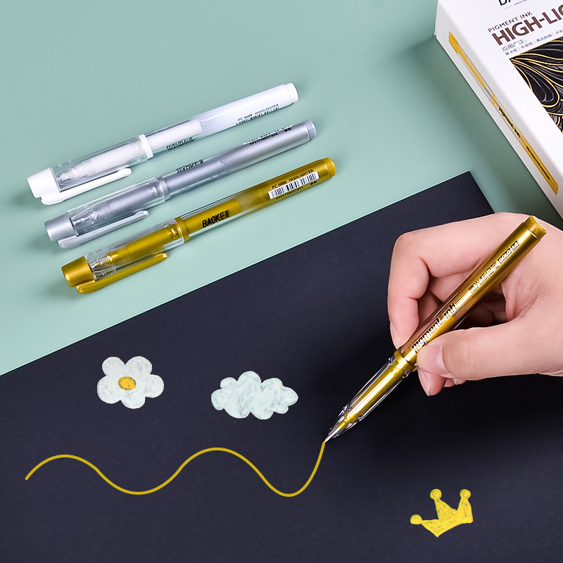 Bok Painting Mark Flash Planner Pen Gold, Silver, White high-gloss pen Art Color Gel Pen 1.0mm details Picture