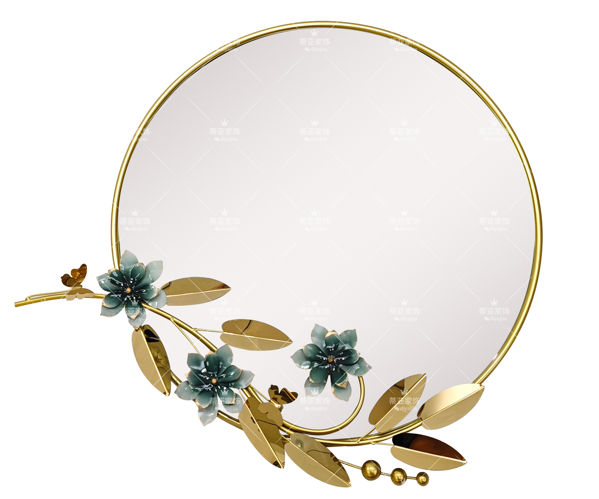 Round gold-framed aluminum alloy photo frame mirror