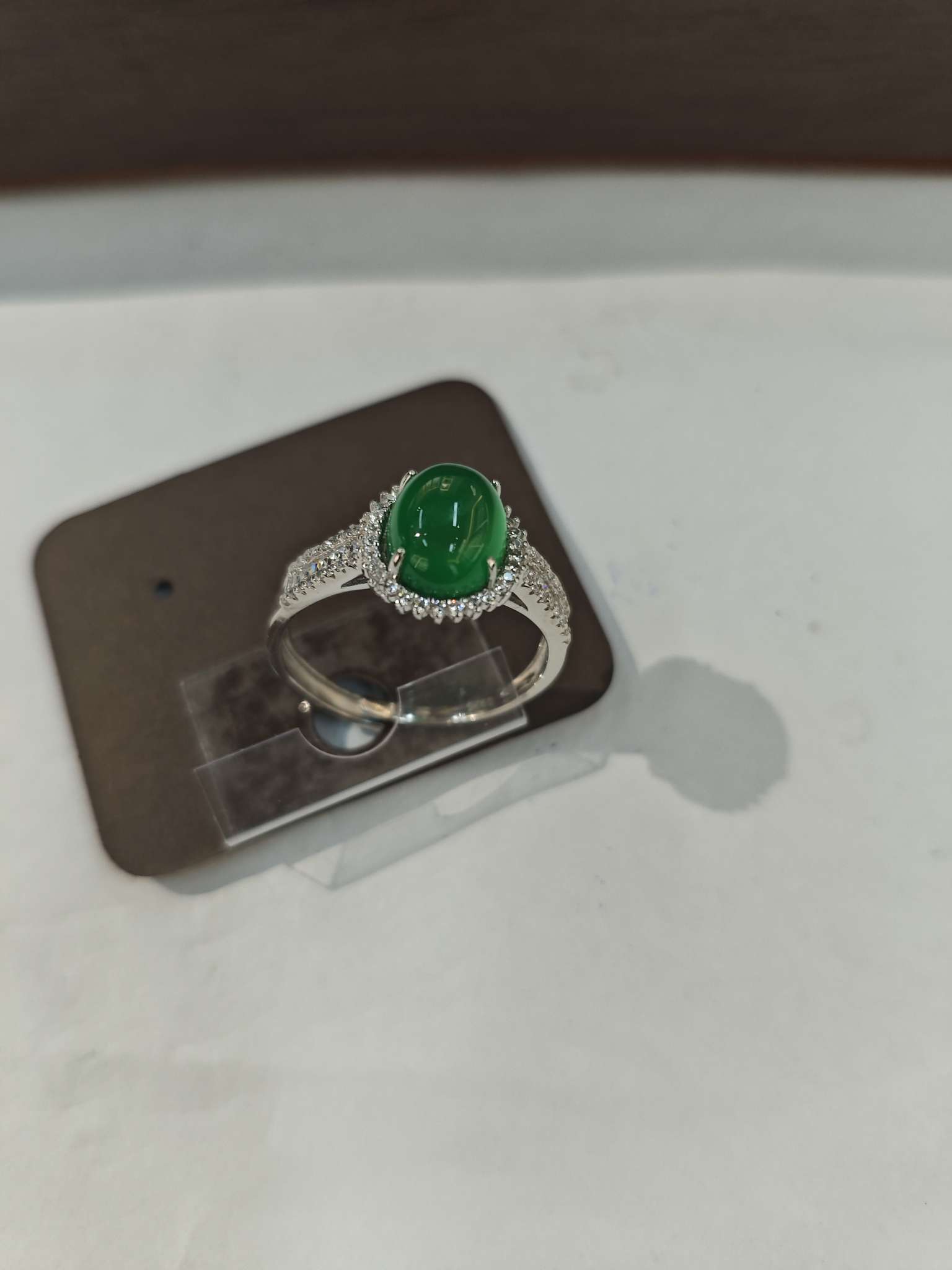 Nuevo anillo S925 plata esterlina accesorios mano moda simple verde calcedonia abierto anillo de plata detail image 3