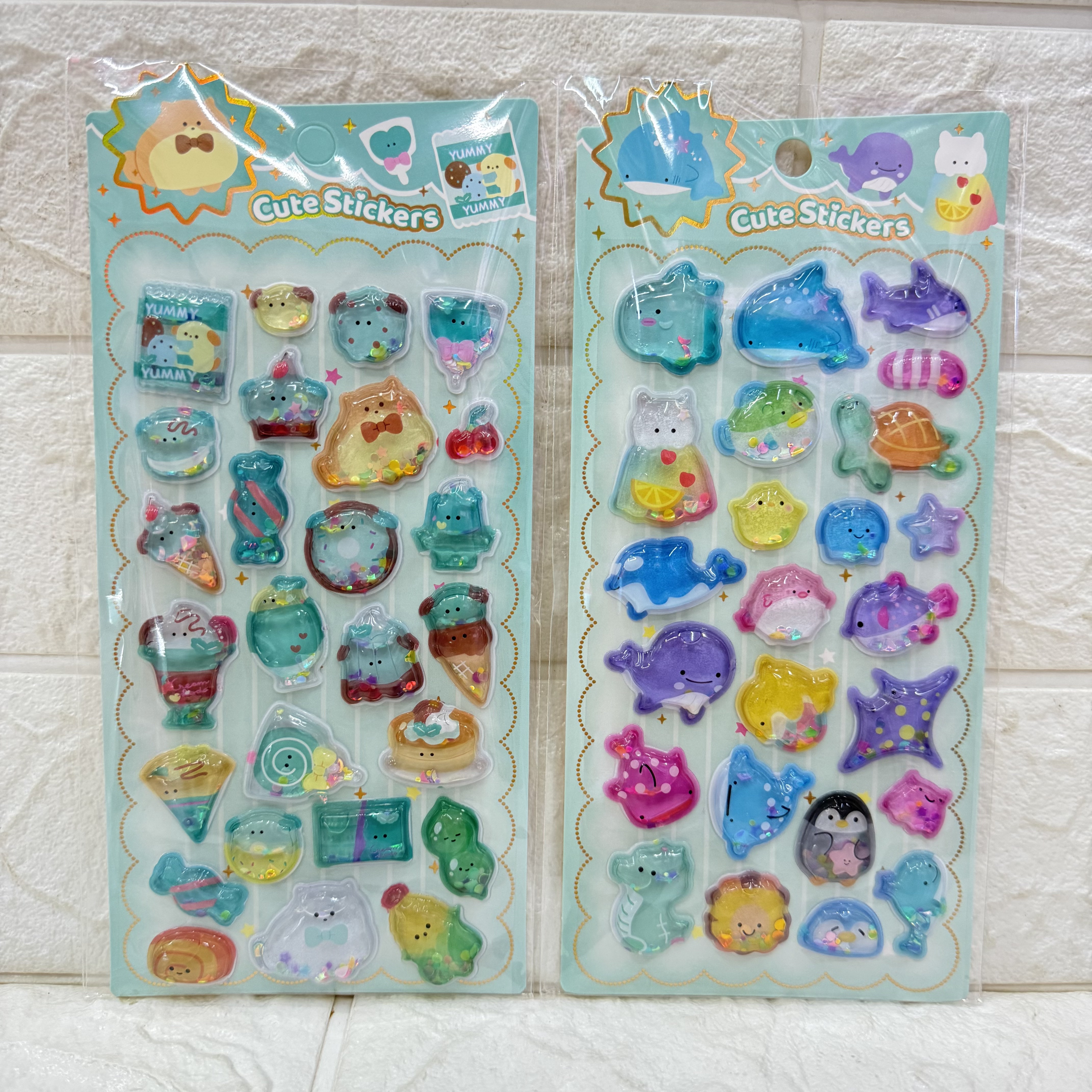 Cartoon 3D stereoscopic shaking water stickers, colorful and cute shaking fun reward decoration stickers, water-filled shaking water stickers Application Scenario