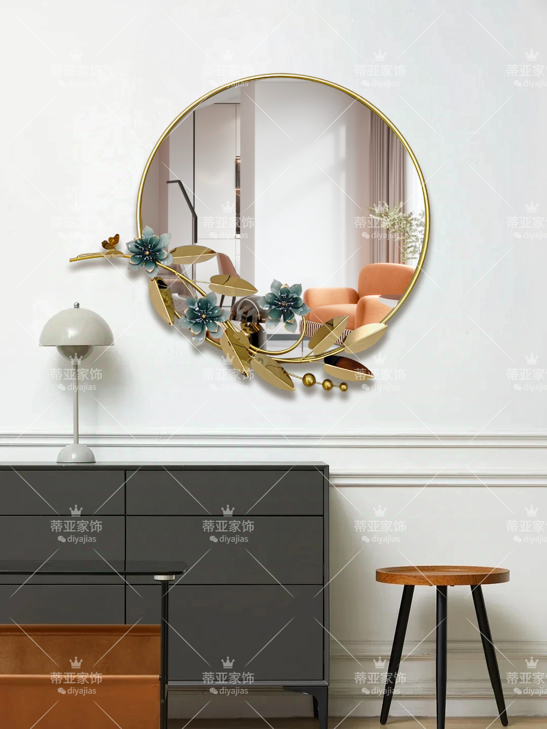 Round gold-framed aluminum alloy photo frame mirror details Picture
