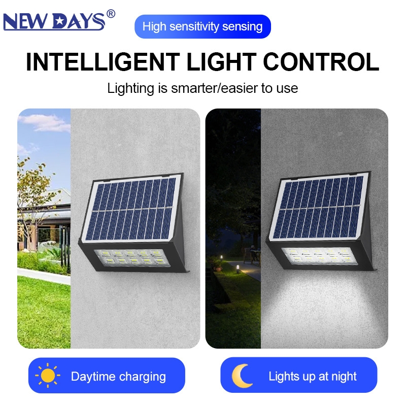 NEWDAYS brand cross-border new led solar wall lamps, outdoor waterproof energy-saving high-brightness lighting lamps, fast-charging small wall lamps, atmosphere garden lamps, solar panel garden lamps details Picture
