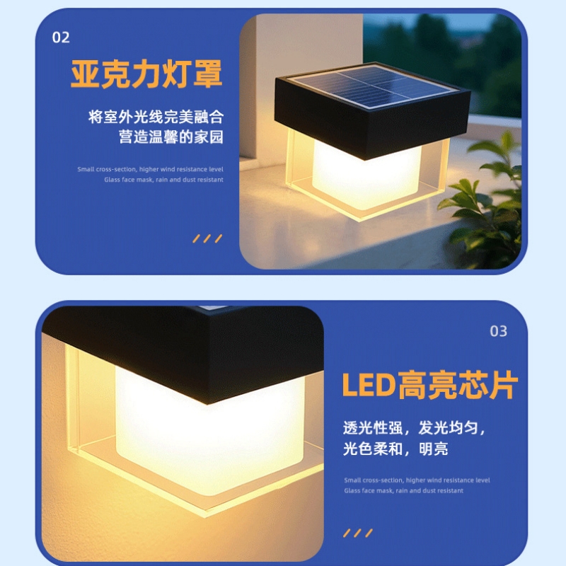 NEWDAYS brand cross-border new led solar wall lamps, outdoor waterproof energy-saving high-brightness lighting lamps, sensor atmosphere balcony lamps and solar panel garden lamps Specification image