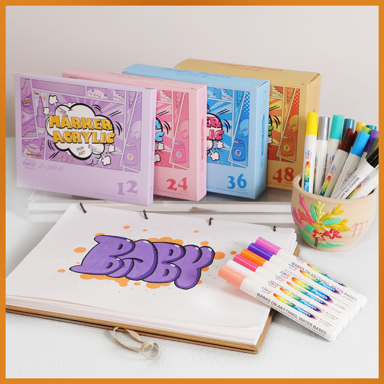 Wholesale of acrylic markers in 24-color and 36-color sets, stone graffiti art drawing pens, waterproof paint pens