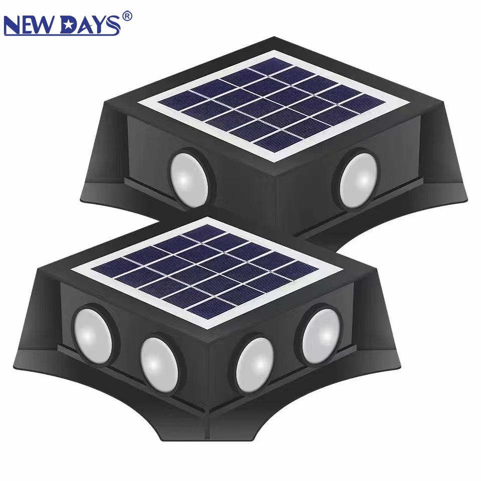 NEWDAYS brand cross border new ledled all in one solar 4 way square wall light al aire libre impermeable ahorro de energía iluminación destacada decoración patio luz solar luz solar luz de calle