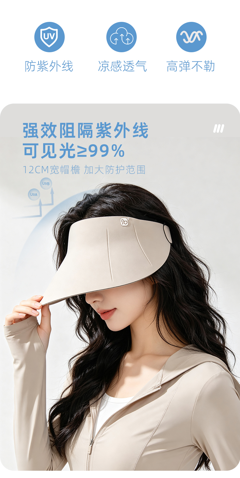 恩爱德轻奢风一体空顶防晒帽女夏季新款户外运动轻便可折叠遮阳帽太阳帽详情2