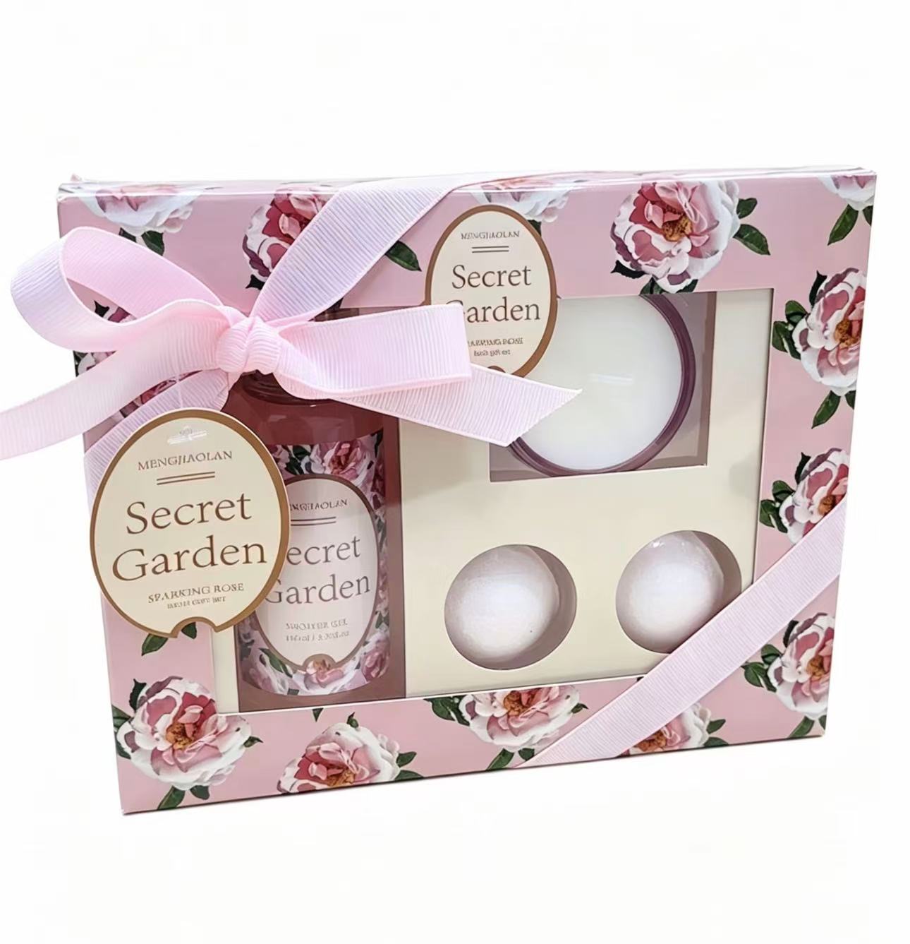 Secret Garden Pink Floral Pattern Bath Set Gift Box