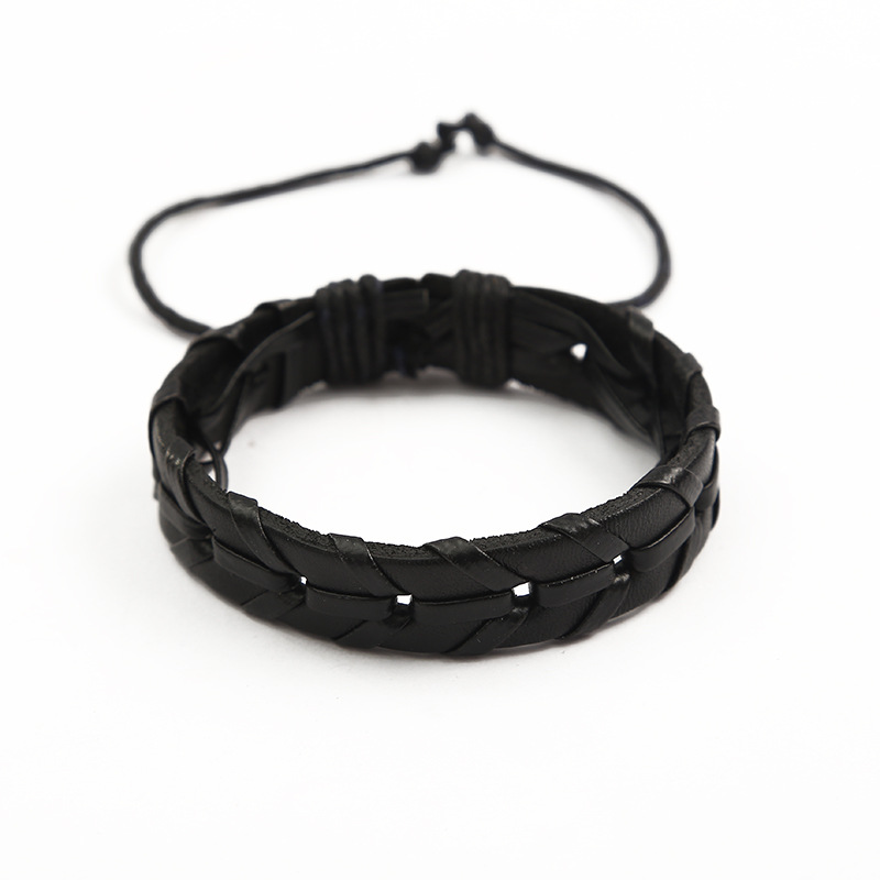 Korean InS-style double-layer hand-woven cowhide bracelet, versatile student couple bracelet accessories, cross-border wholesale details Picture