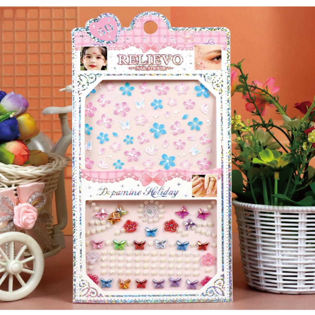 Children's nail and makeup stickers, waterproof girls' forehead stickers, flower-shaped hairpins, brow stickers, pearl, crystal and gemstone stickers Children's nail and makeup stickers, waterproof girls' forehead stickers, flower-shaped hairpins, brow stickers, pearl, crystal and gemstone stickers