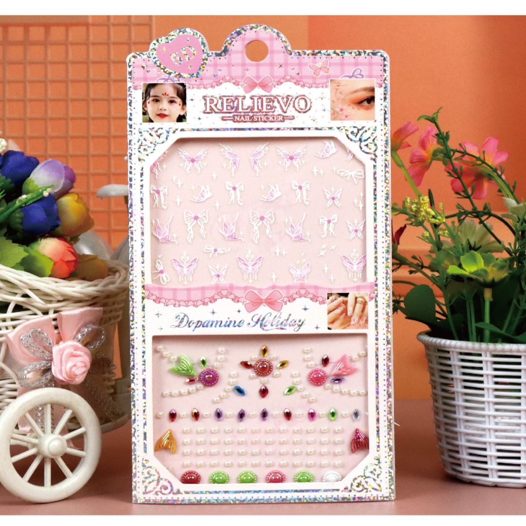 Children's nail and makeup stickers, waterproof girls' forehead stickers, flower-shaped hairpins, brow stickers, pearl, crystal and gemstone stickers Specification image