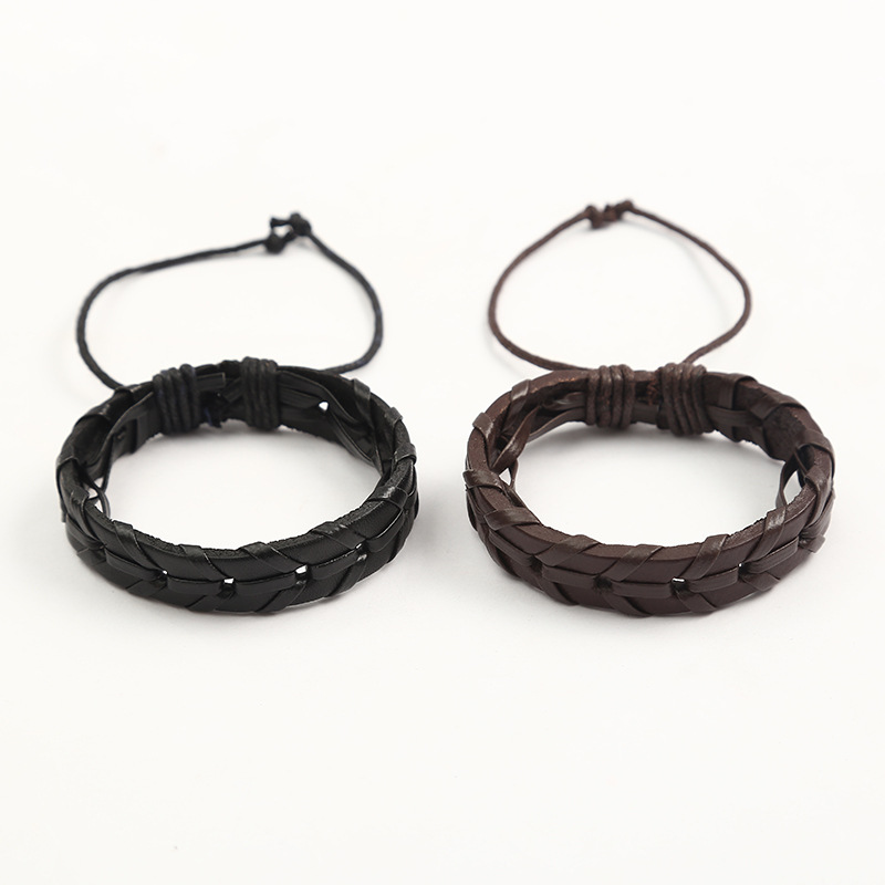 Korean InS-style double-layer hand-woven cowhide bracelet, versatile student couple bracelet accessories, cross-border wholesale